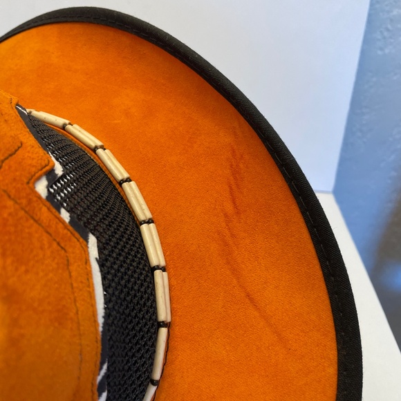 Cowboy Hat Orange & Zebra Soft Suede - Medium - Made in USA - Picture 10 of 11